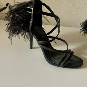 Topshop Black Feathered Strappy Heels
